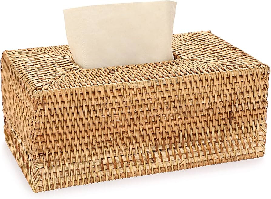 Sumnacon Rattan Rectangular Tissue Box Cover - Decorative Woven Wicker Napkin Tissue Box, Vintage... | Amazon (US)