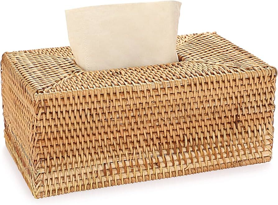Sumnacon Rattan Rectangular Tissue Box Cover - Decorative Woven Wicker Napkin Tissue Box, Vintage... | Amazon (US)