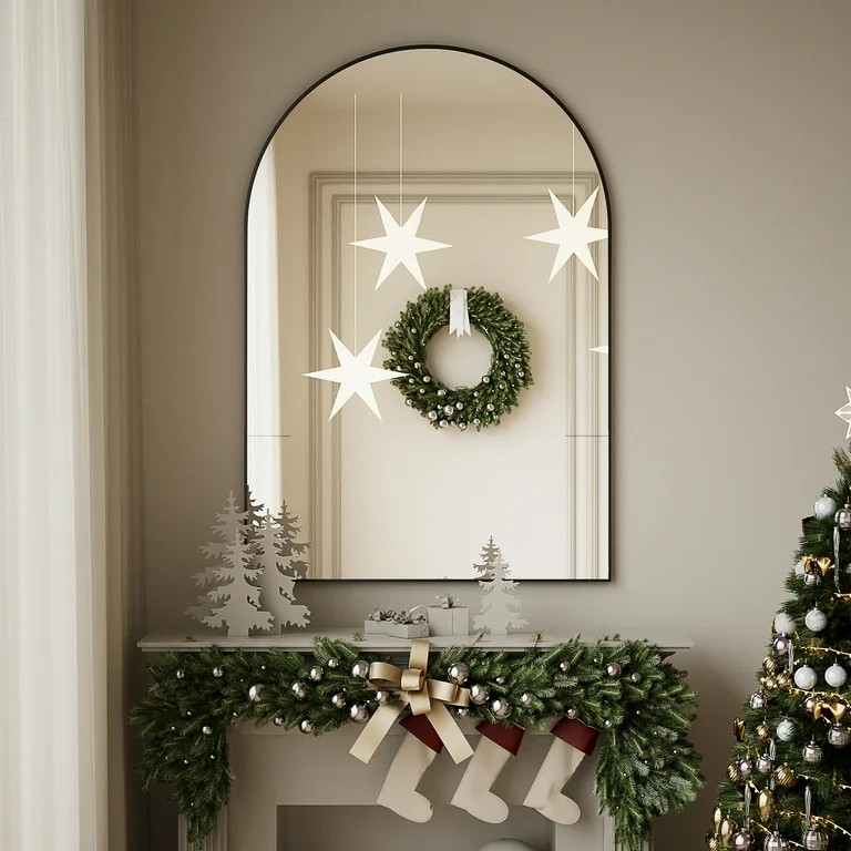 BEAUTYPEAK 30"x 40" Bathroom Mirror Wall Vanity Arched Mirror, Black | Walmart (US)