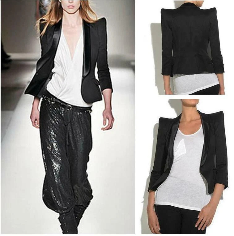 Runway Women's Power Shoulder Tuxedo Slim Fit Blazer Jacket Lady Party Suit Coat | eBay US