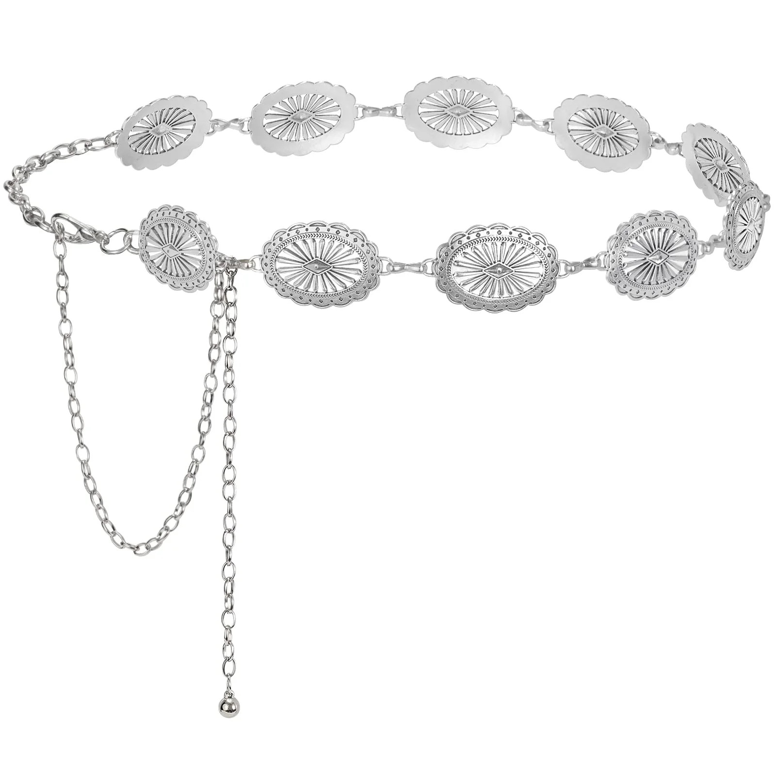 SUOSDEY Women Silver Concho Chain Waist Belt Western Cowgirl Metal Chain Belt for Dress Adjustabl... | Walmart (US)