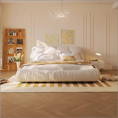 Luxurious Upholstered Platform Bed With Oversized Padded Backrest And Solid Wood Frame, Offering Unparalleled Comfort And Style. | Wayfair North America
