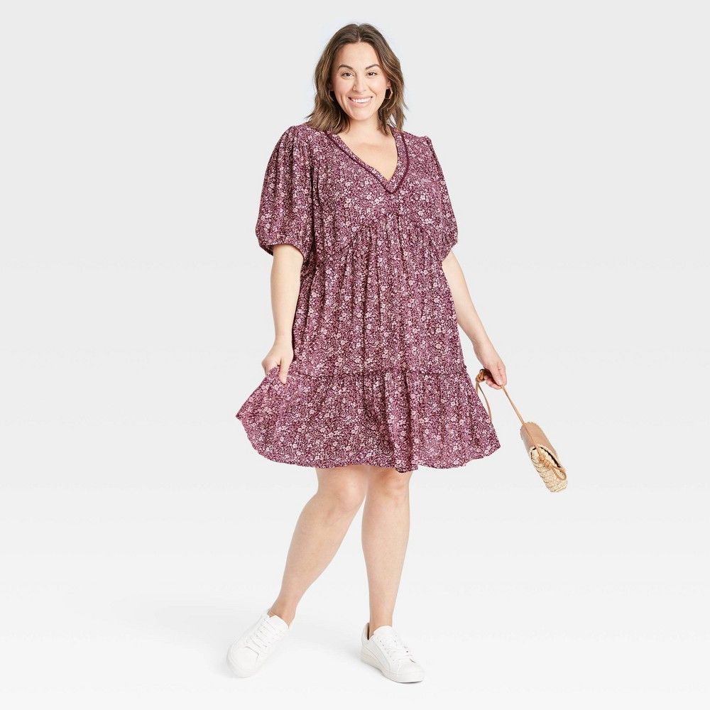 Women's Plus Size Short Sleeve Tiered Dress - Knox Rose Purple Floral 3X | Target