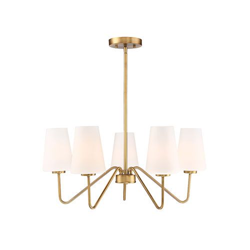 Selby Natural Brass 26-Inch Five-Light Chandelier with White Shades | Bellacor