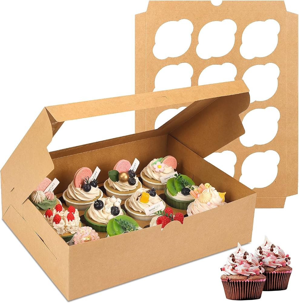 Moretoes 20 Sets Cupcake Boxes, Hold 12 Count Cupcake Containers, 13 x 10 x 3.5 Inches Brown Kraf... | Amazon (US)