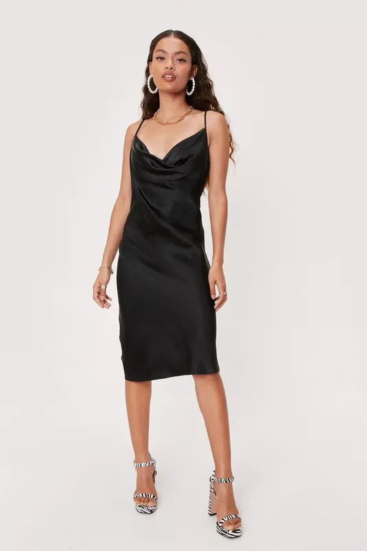 Petite Cowl Neck Satin Bias Cut Midi Dress | Nasty Gal (US)