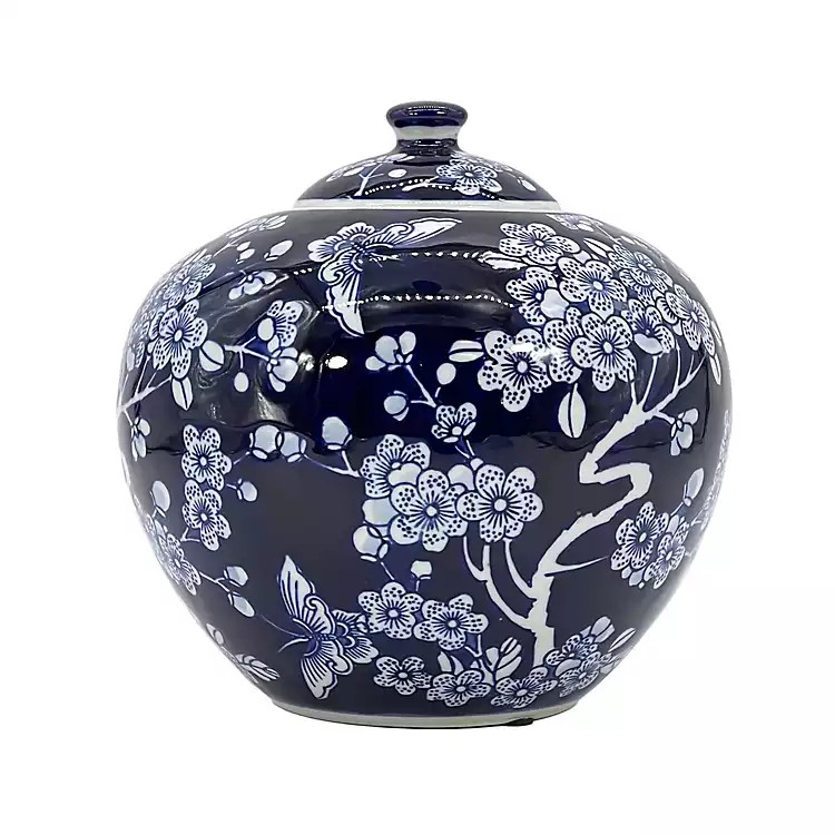 Dark Blue Floral Chinoiserie Jar, 8 in. | Kirklands Home | Kirklands