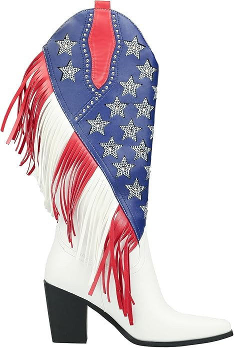 DETOGNI Women's Fringes American Flag Mid-Calf Western Boots Sparkling Stars Rhinestones Tassels ... | Amazon (US)