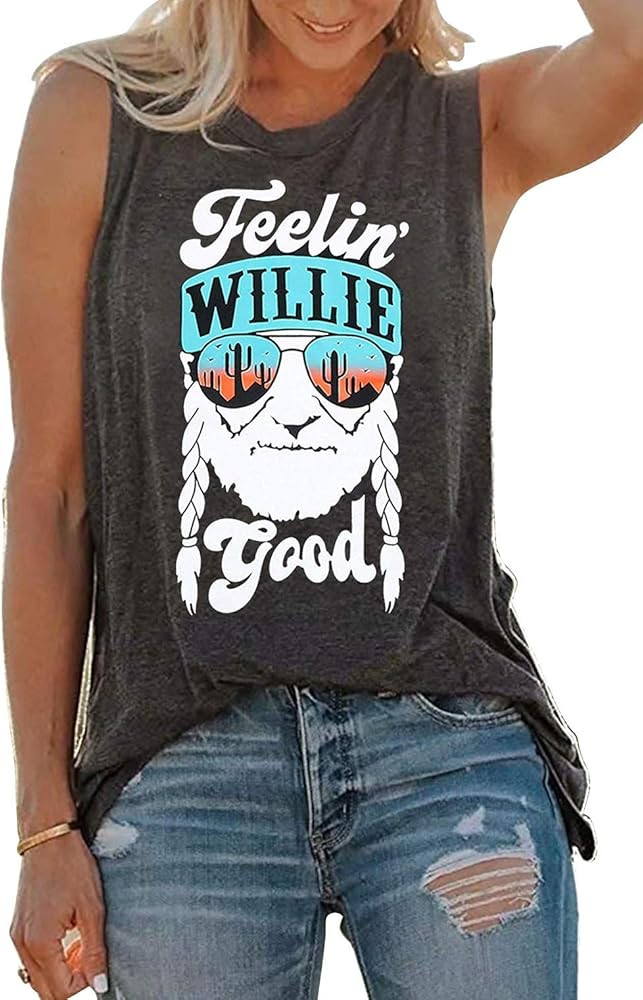 KRHBSDDO Country Music Tank Top Willie Graphic Sleeveless Shirt for Women Summer Casual Letter Print | Amazon (US)
