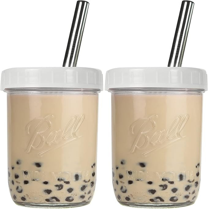 Bedoo Bubble Tea Cups 2 Pack, Reusable Wide Mouth Smoothie Cups, Iced Coffee Cups With White Lids... | Amazon (US)
