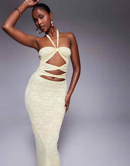 Murci exclusive lace halterneck cut out maxi dress in yellow | ASOS | ASOS (Global)