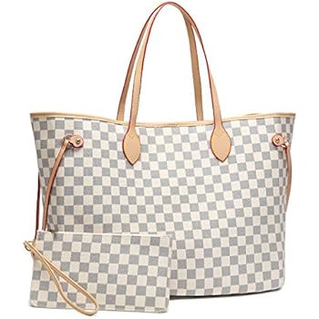 Womens Classic Canvas Neverfull Top-Handle Tote Bag Large Capacity Checkered Shoulder Bag with Pi... | Amazon (US)