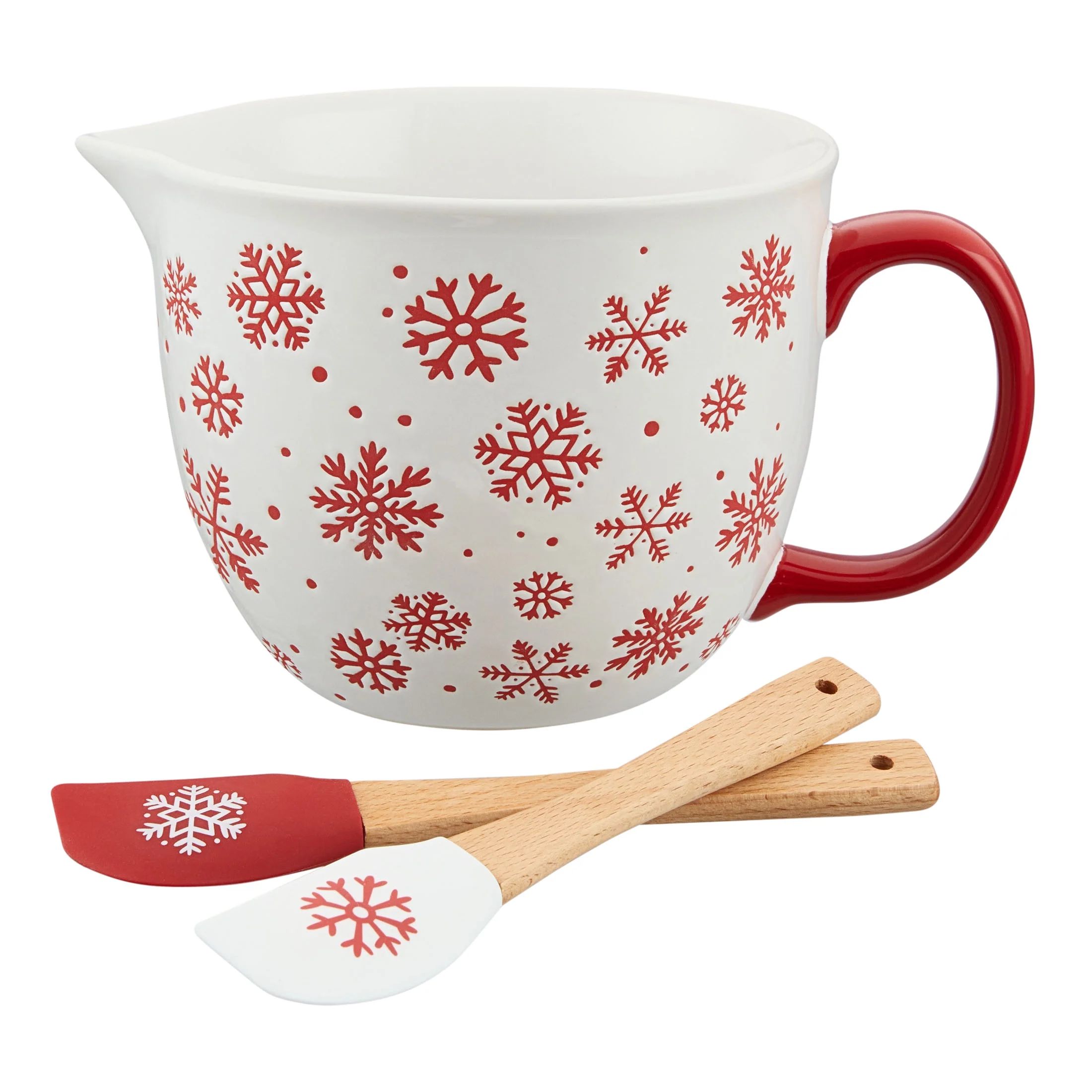 Holiday Time 3-Piece Snowflakes Glazed Stoneware Batter Bowl & Spatula Set, Multicolor | Walmart (US)