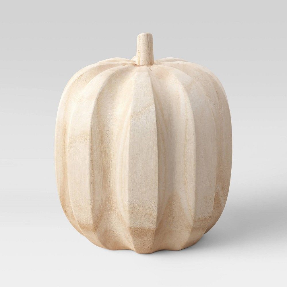 5.5"" x 5.5"" Decorative Wood Pumpkin Beige - Threshold | Target