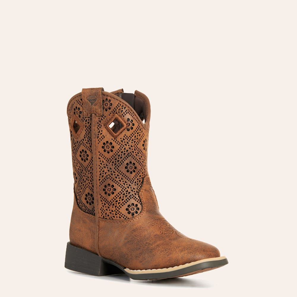 Twister Toddler Prue Caramel Perforated Floral Square Toe Boots | Cavender's