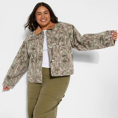 Women's Padded Denim Barn Jacket - Wild Fable™ Khaki Leaf XXL | Target