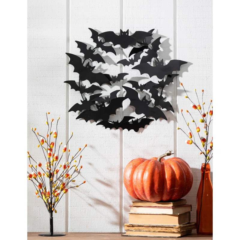 The Holiday Aisle® Metal Bat Halloween Indoor/Outdoor Wreath & Reviews | Wayfair | Wayfair North America