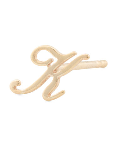 14K Gold Cursive Initial Single Stud Earring For Women | TJ Maxx