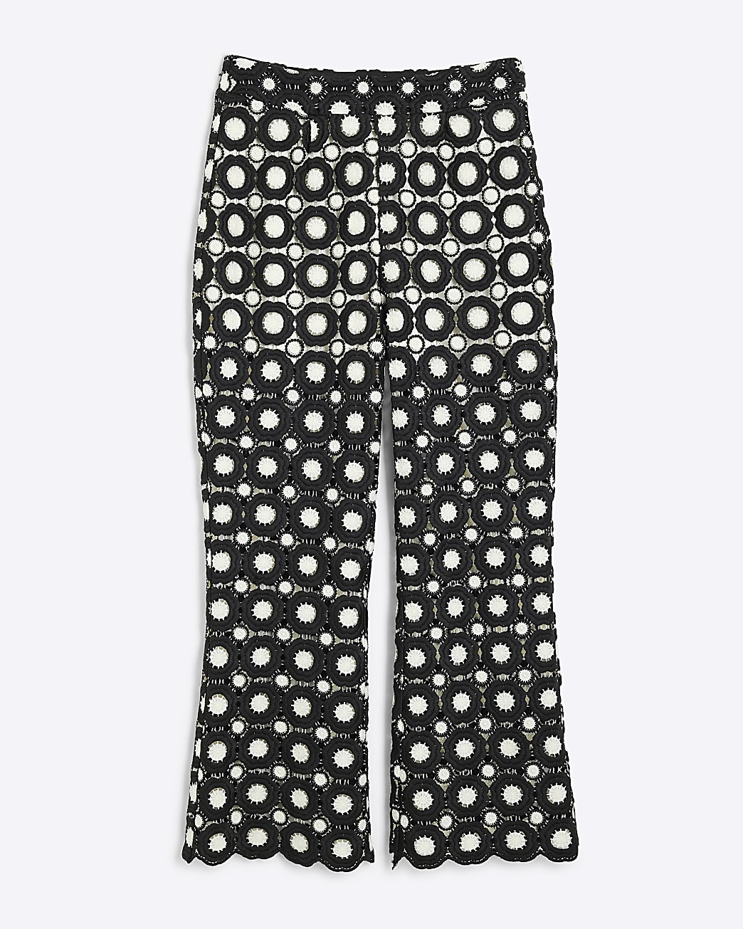Black Crochet Flared Trousers | River Island UK & IE