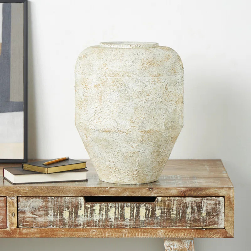 Annily Metal Handmade Antique Style Distressed Decorative Beige Vase | Wayfair North America