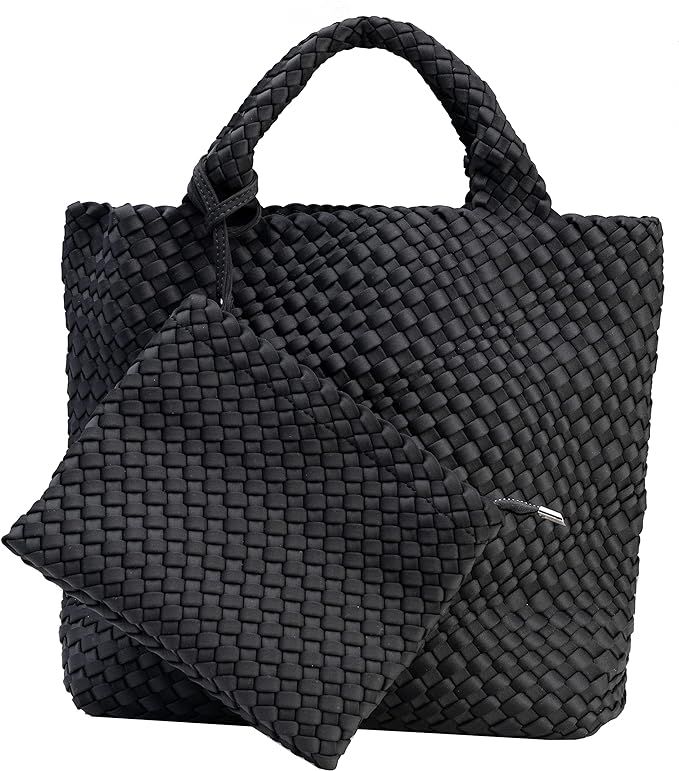 State of Bliss Onyx Neoprene Woven Hobo Tote with Top Handle and Detachable Woven Wristlet Clutch... | Amazon (US)