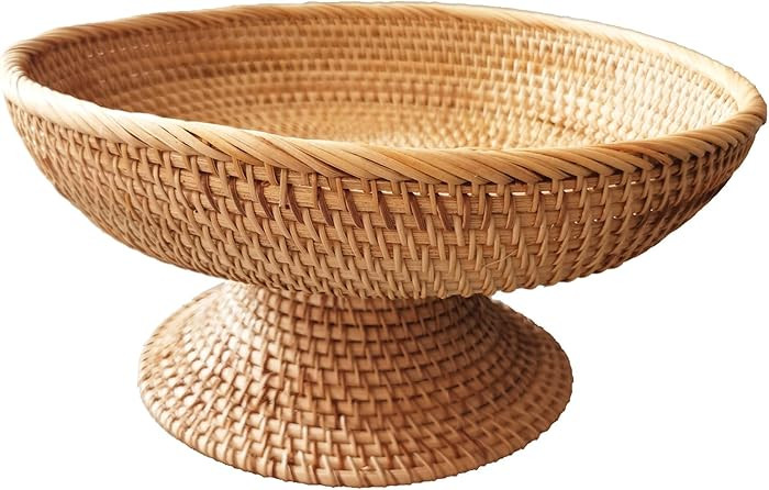 i-lan12inch Natural Rattan Decorative Pedestal Fruit Bowl,Handmade Rustic High Stand Fruit Bowls ... | Amazon (US)