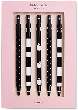 Kate Spade New York Black Ink Pen Set of 5, Cute Plastic Click Pens, Dots and Stripes | Amazon (US)