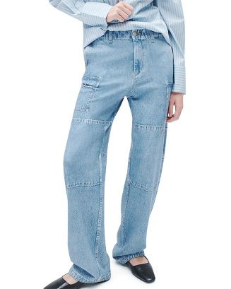 Miramar Nora High Rise Cotton Cargo Cotton Terry Sweatpant Jeans in Celeste | Bloomingdale's (US)