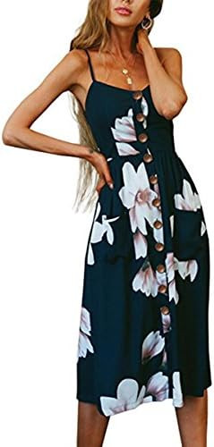 Women's Dresses-Summer Floral Bohemian Spaghetti Strap Button Down Swing Midi Dress | Amazon (US)