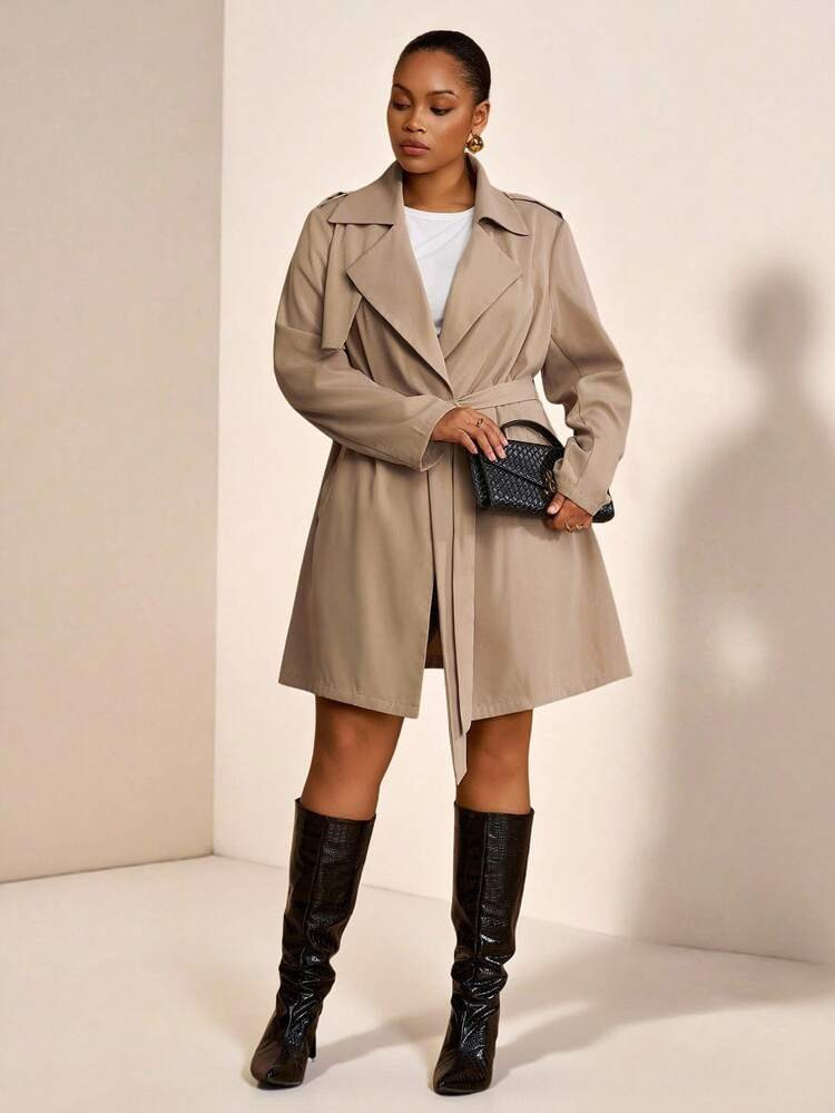 Veslaya Veslaya 2025 New Arrivals Autumn/Winter Elegant/Minimalist/Commute Beige Solid Loose Coll... | SHEIN