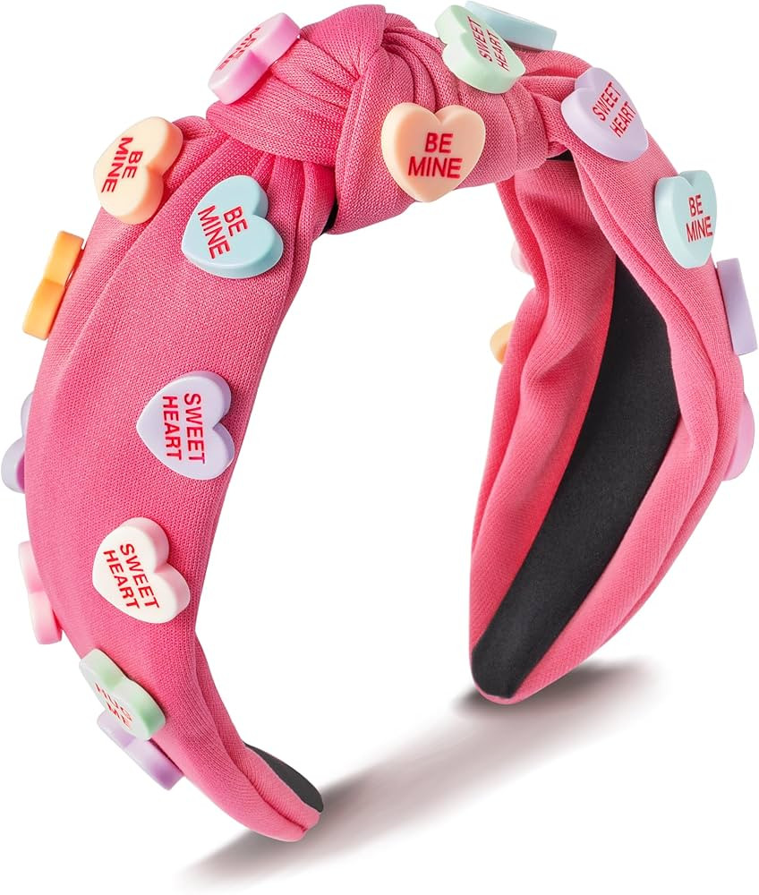 PANTIDE Valentine's Day Knotted Headband - Conversation Heart Love Candy Embellished Headband Non... | Amazon (US)