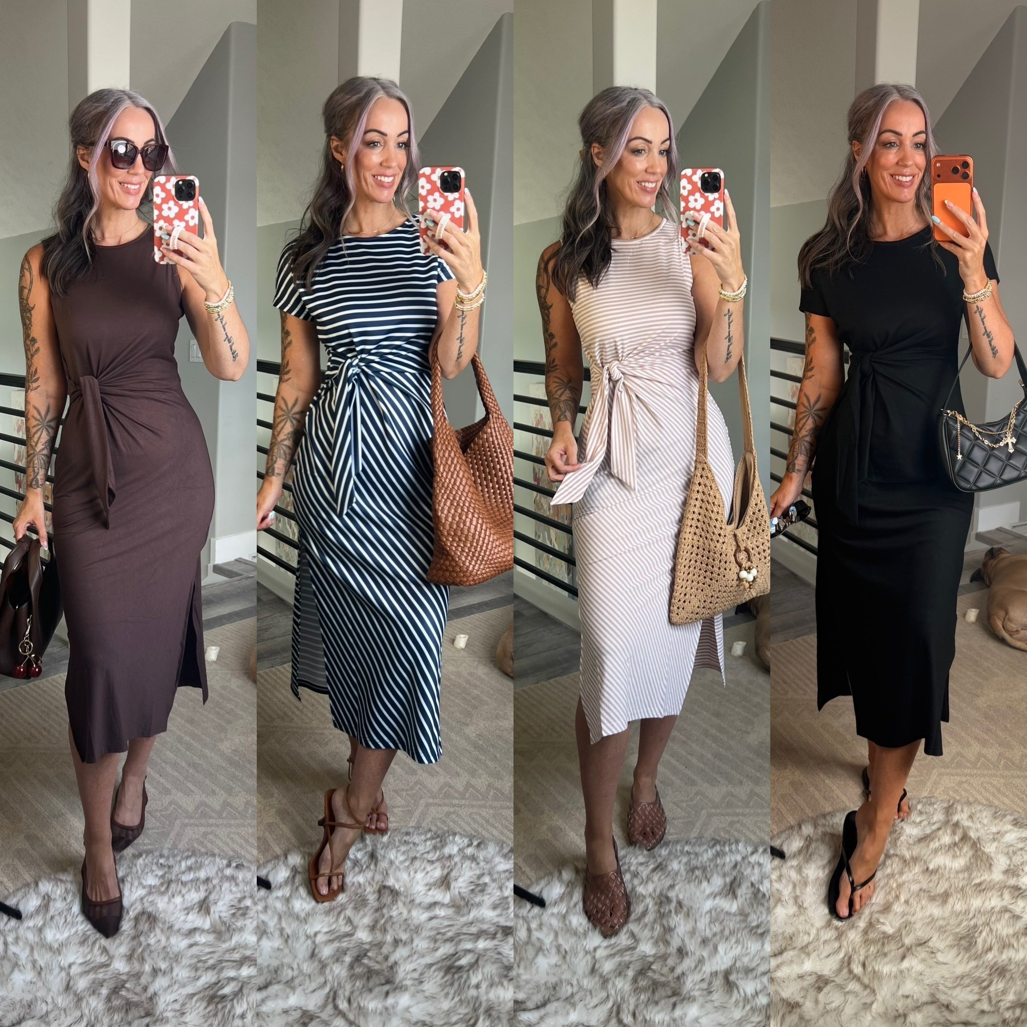 Comfy stretchy wrap dress, can be styled in so many ways! I also linked a short version for those who don’t love midi length. I’m wearing size small.

#LTKOver40