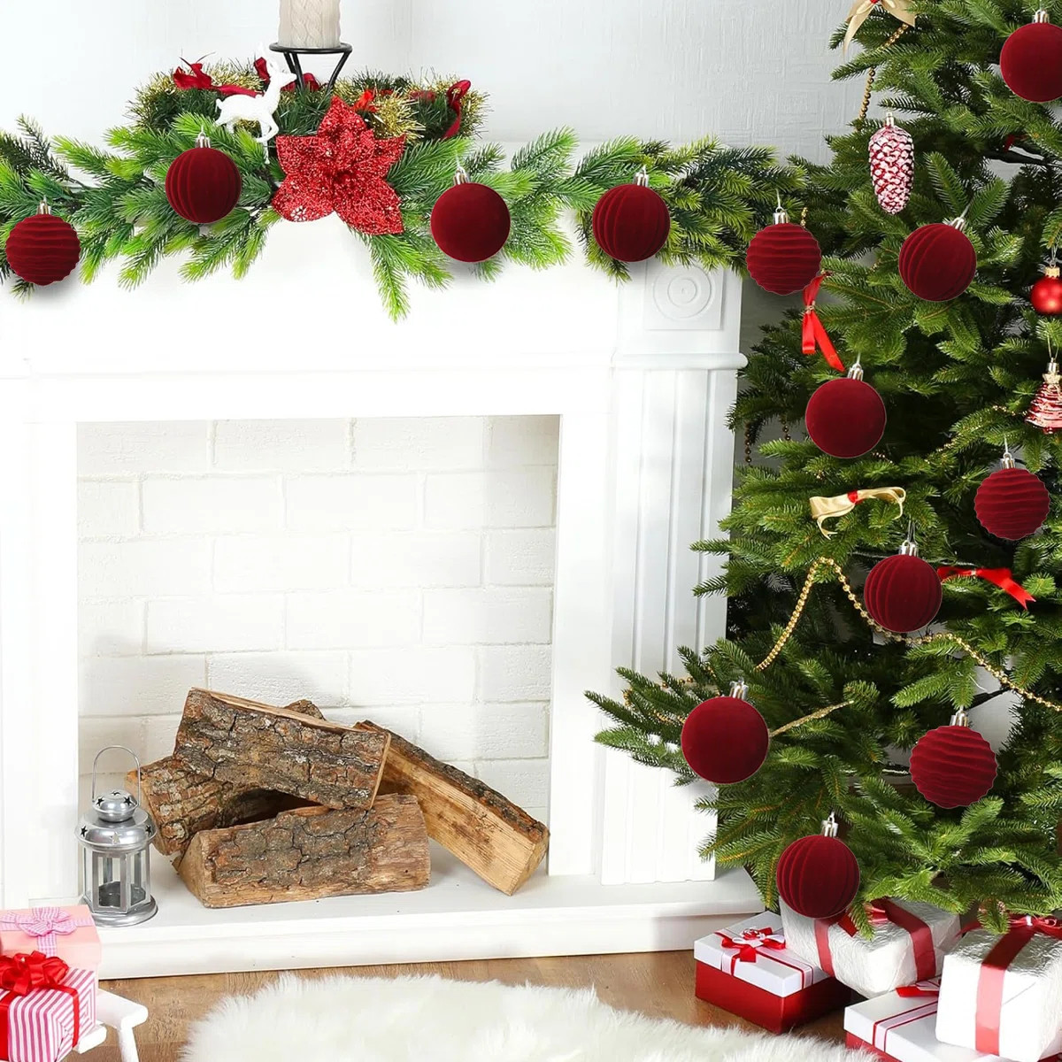 12 Pcs 3.14"  Large Velvet Christmas Ball Ornaments Glass Flocked Christmas Tree Ball Ornaments X... | Wayfair North America