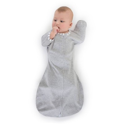 Transitional Swaddle Sack with Arms Up Half-Length Sleeves and Mitten Cuffs Wearable Blanket - Heathered Gray with Stripe Trim 3-6 Months | Target