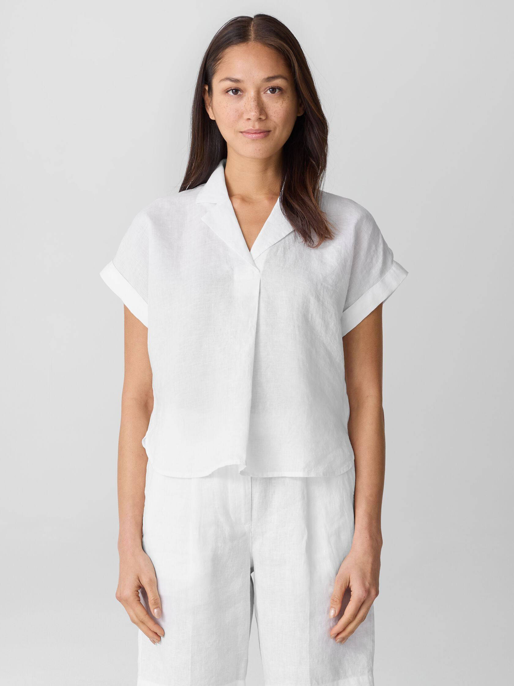 Organic Handkerchief Linen Notch Collar Top | Eileen Fisher