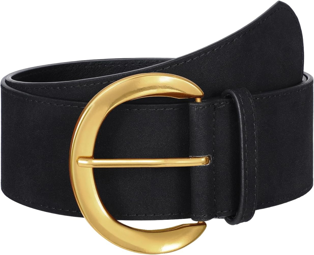 WHIPPY Women’s Wide Leather Belt for Dresses Fashion Casual Laides Thick Suede Belt with Gold B... | Amazon (US)