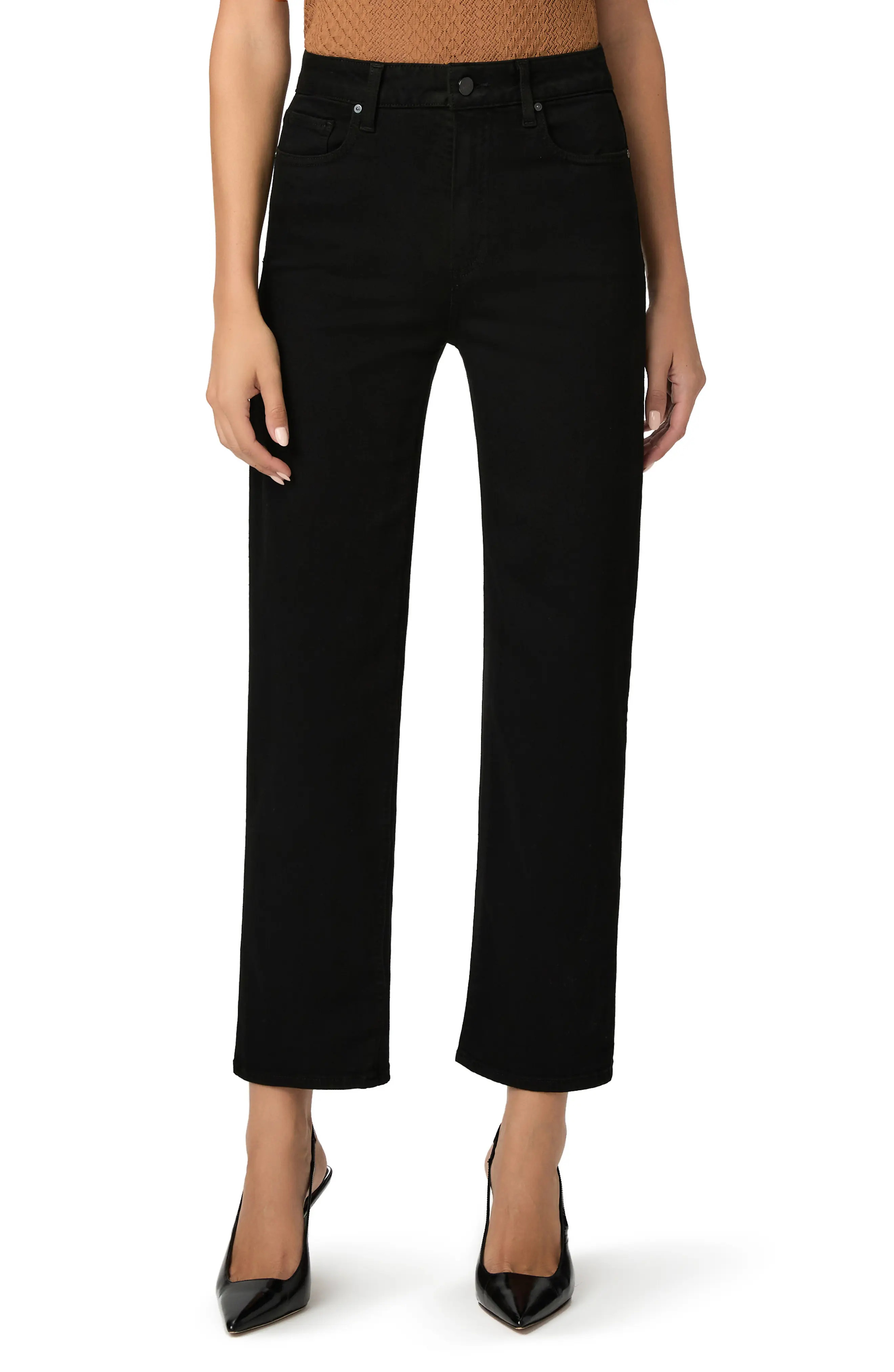 PAIGE Stevie High Waist Ankle Straight Leg Jeans in Black Shadow at Nordstrom, Size 30 | Nordstrom