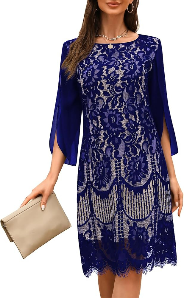 Wedding Guest Cocktail & Formal Dresses for Women - Lace Sequin Prom Evening Dress | Amazon (US)