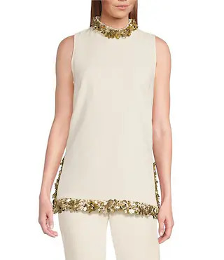 Wonderous 2 Beaded Mock Neck Sleeveless Top | Dillard's