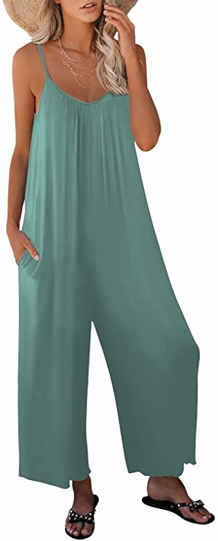 SNUGWIND Womens Casual Sleeveless Strap Loose Adjustable Jumpsuits Stretchy Long Pants Romper wit... | Amazon (US)
