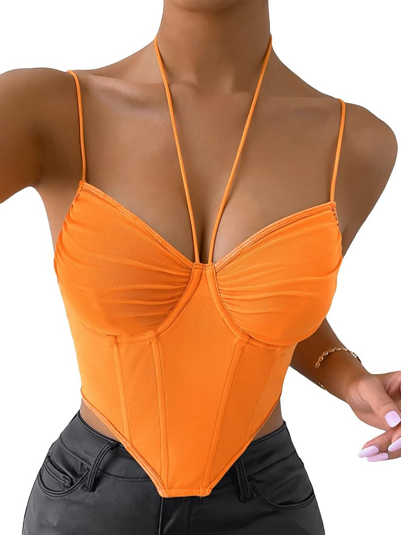 Cozyease Women's Ruched Bustier Asymmetrical Hem Crop Tank Top Y2K Trendy Sleeveless Solid Cami S... | Amazon (US)