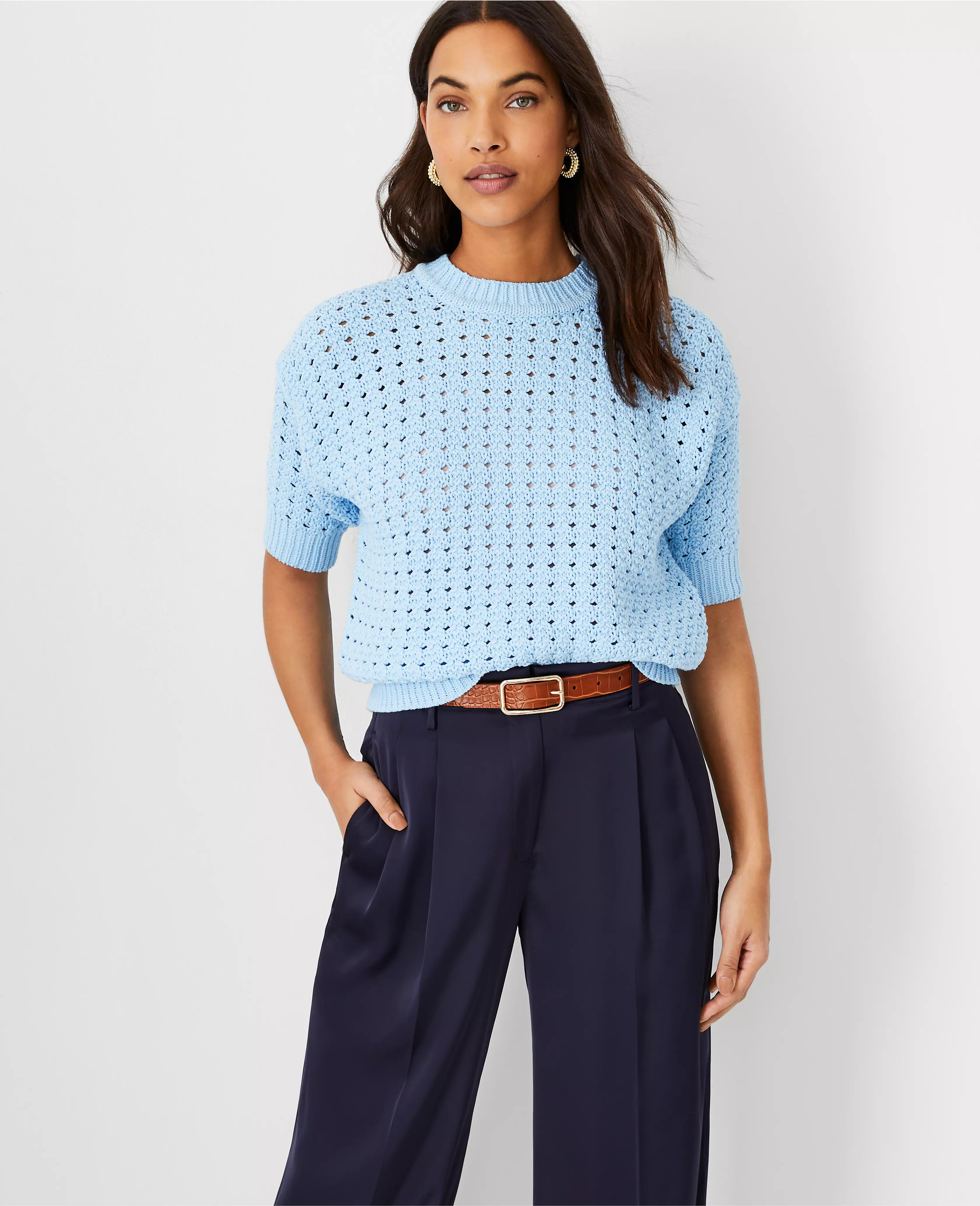 Geo Stitch Elbow Sleeve Sweater | Ann Taylor (US)