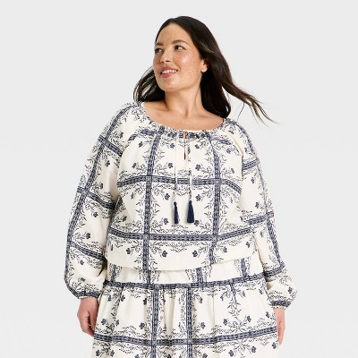 Women's Balloon Sleeve Tie-Front Top - A New Day™ Cream S | Target