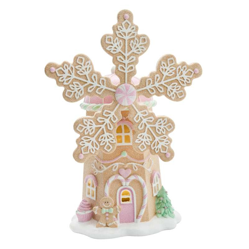 Pink Led Gingerbread Windmill, 12", Resin, sold by At Home | At Home