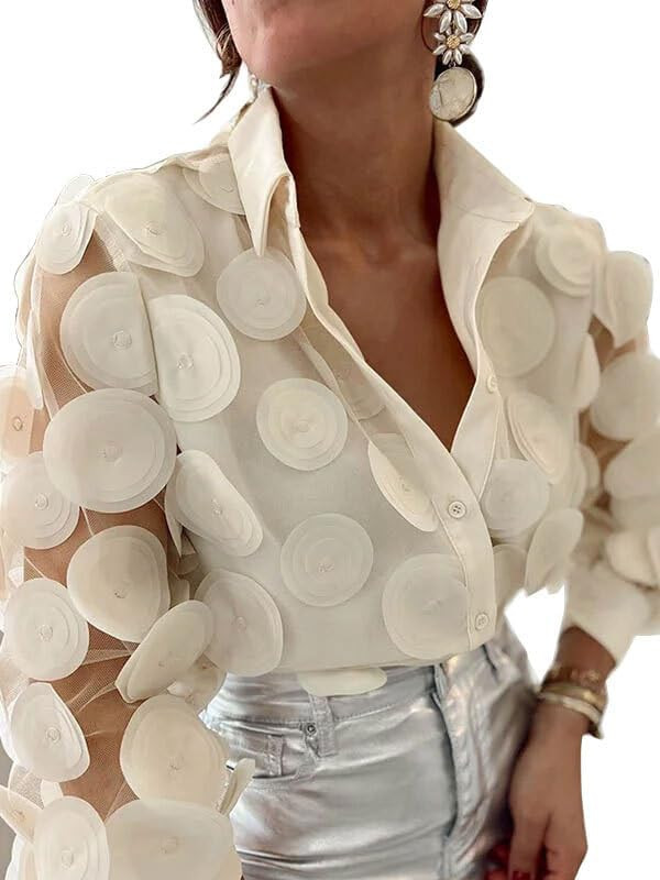 UOOZEE Women's Long Sleeve Dressy Casual Blouse Button Down Sheer Polka Dot Cocktail Party Tops S... | Amazon (US)