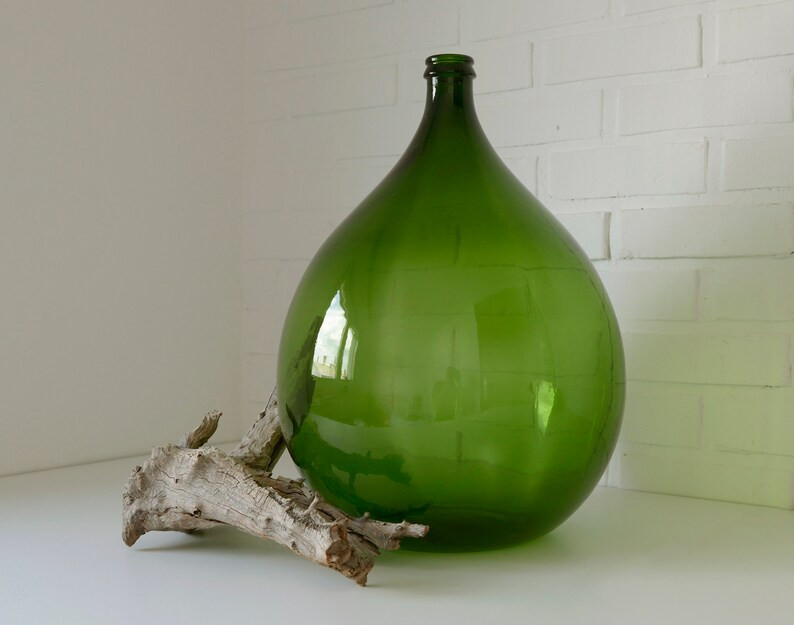XL Vintage Demijohn / Clear Green Wine Antique Bottle / Floor Vase / Garden and Home Decor | Etsy (US)