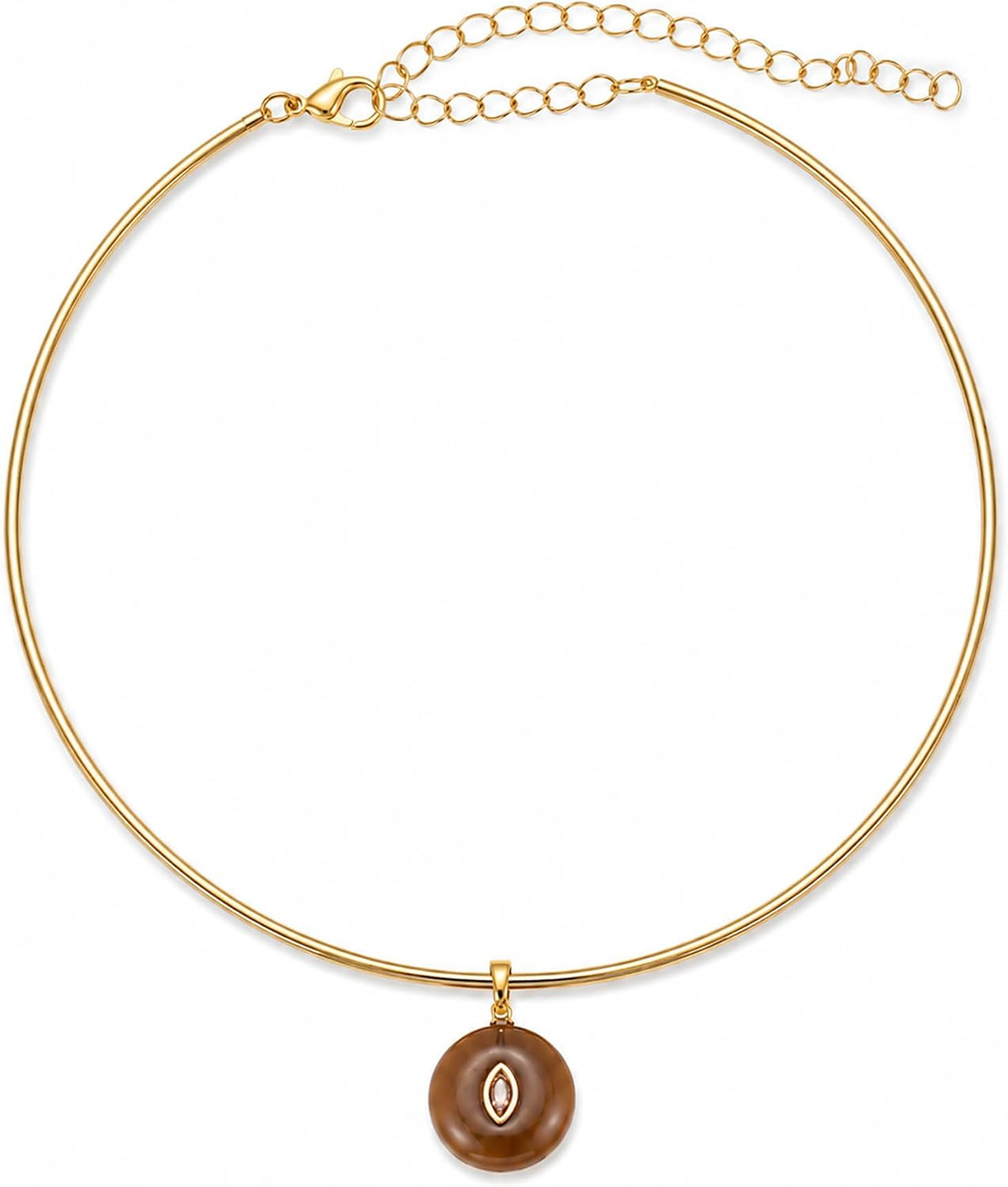 Chunky Gold Collar Necklace with Round Tiger's Eye Pendant for Women | Amazon (US)