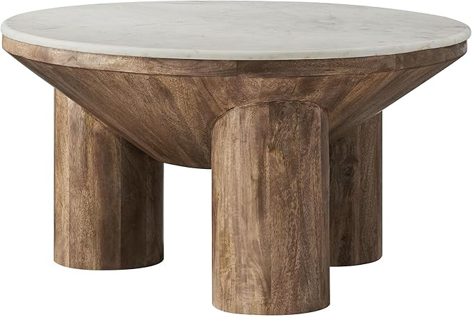 Modway Ellison 33 Inch Round Mango Wood Coffee Table in Walnut with Marble Top – Modern Drum Co... | Amazon (US)