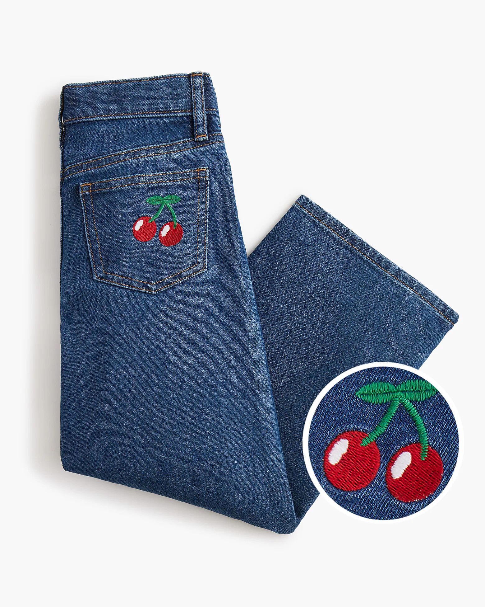 Girls' cherry-embroidered pocket wide-leg jean | J.Crew Factory