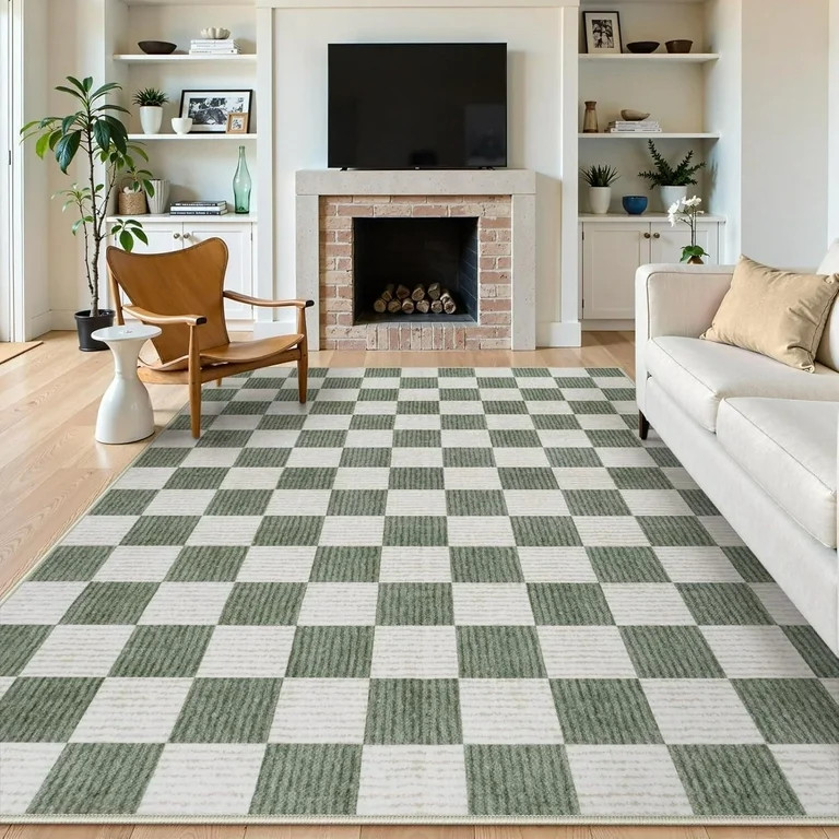 RUG ROBOT 8'x10' Washable Area Rugs for Living Room, Non-Slip Rugs for Bedroom, Farmhouse Checker... | Walmart (US)